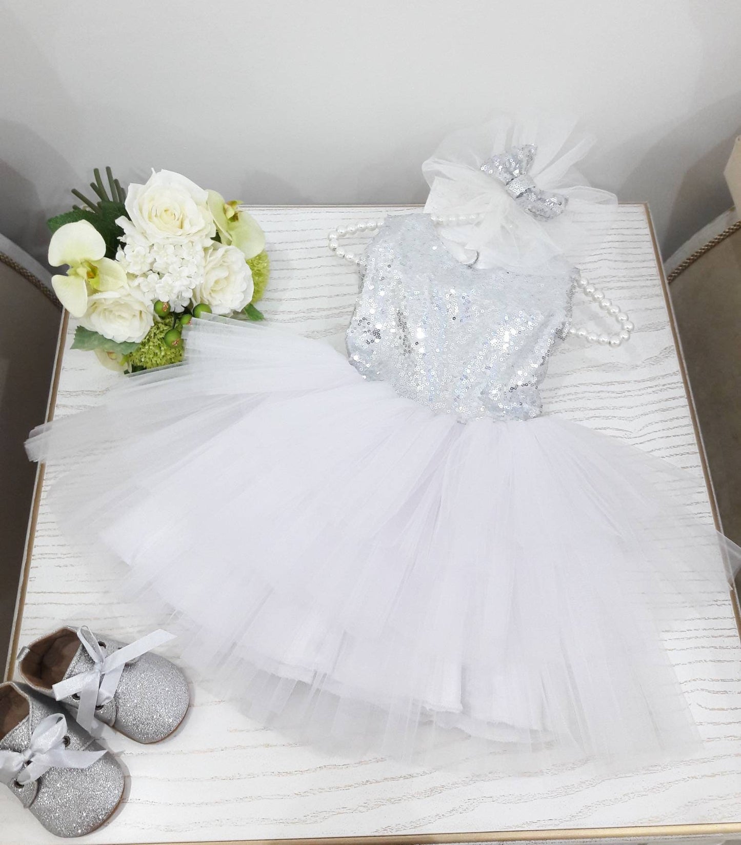 White tiered tulle dress